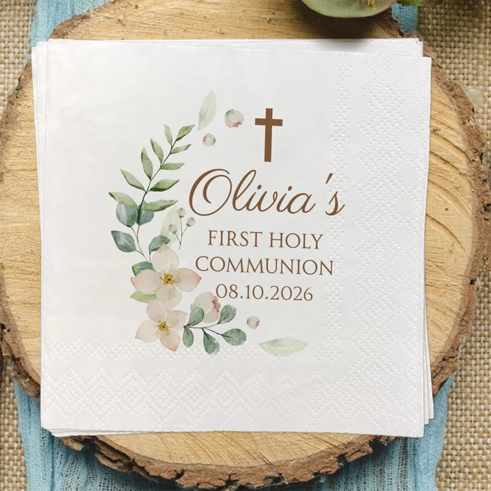 20pcs personalized Christening First Communion Baptism Celebration Cocktail Luncheon Napkins Elegant Party Decor for Baby Shower
