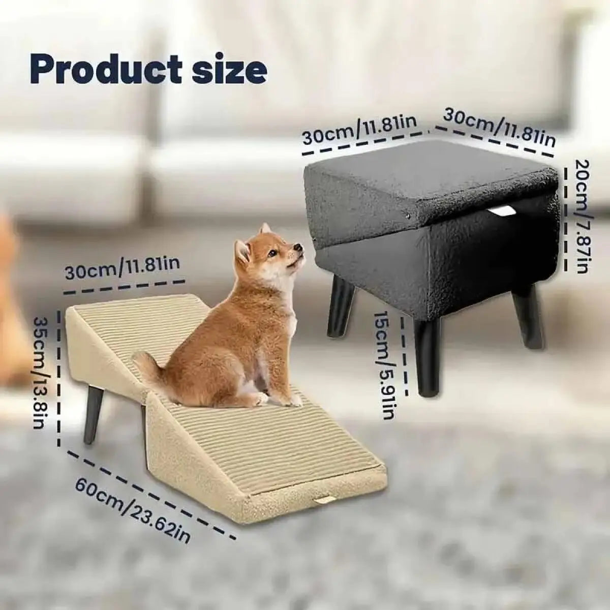 Foldable 2-in-1 pet ramp and step stool by I YAN, non-slip portable dog stairs for bed, sofa, and car.