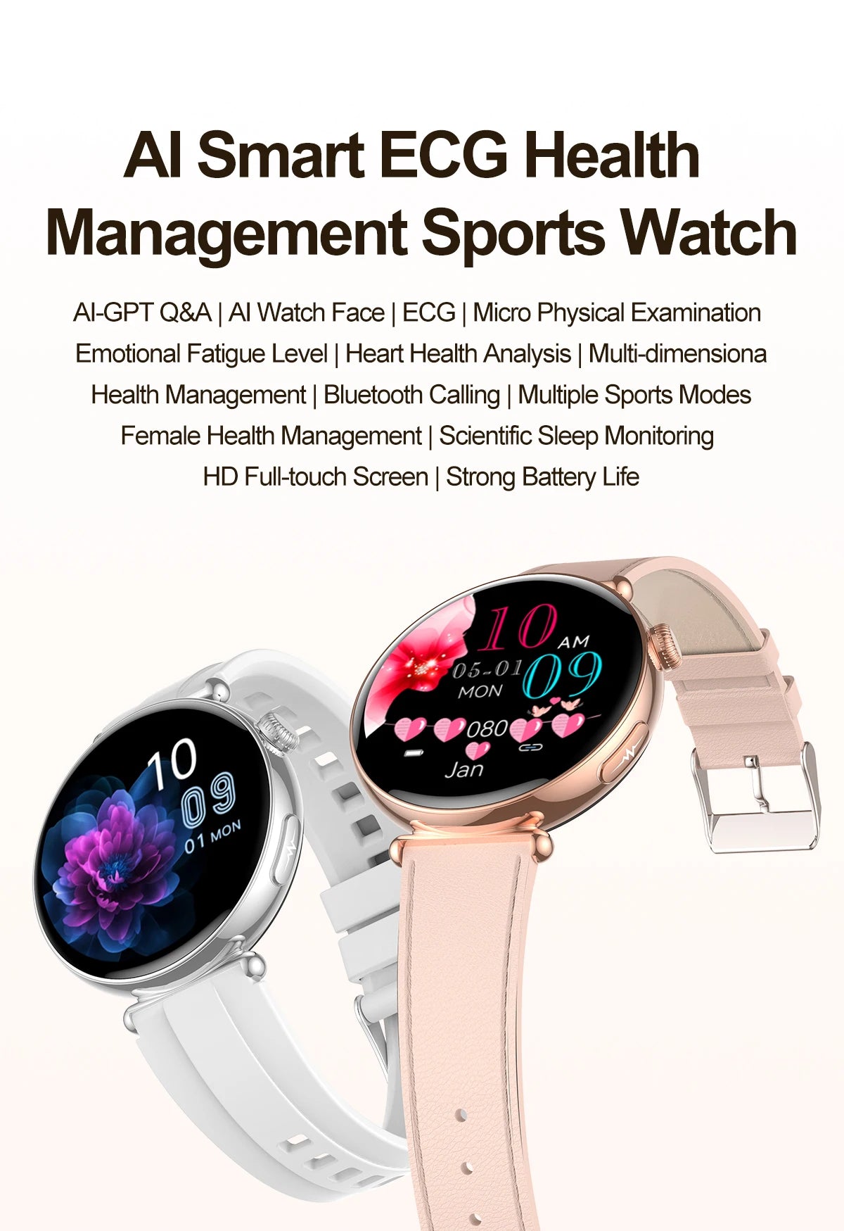 2026 New Women AI Smart Diagnosis Smart Watch HRV+ECG Uric Acid Blood Oxygen Health Monitor IP68 Waterproof Sports Smartwatches