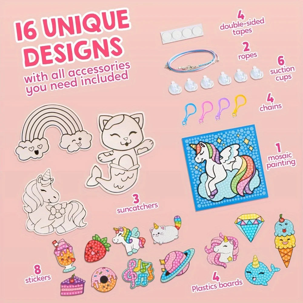JOYFY 16 projects gem painting kit for kids featuring colorful 5D gems, perfect for girls ages 6-12, craft activity gift from I YAN.