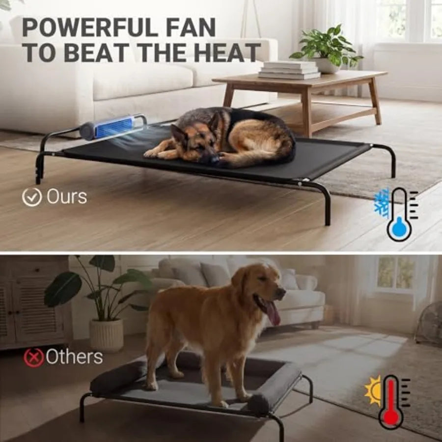 Elevated Outdoor Dog Bed with Fan - Cooling Dog Bed for Dogs Waterproof Cot Easy to Assemble 3 Wind Speed Raised Dog Bed with W