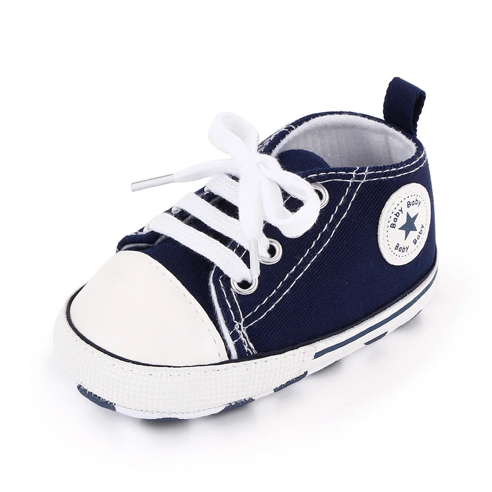 I YAN spring baby canvas sneakers for boys and girls, soft sole, non-slip toddler shoes for first walkers, casual and comfortable.