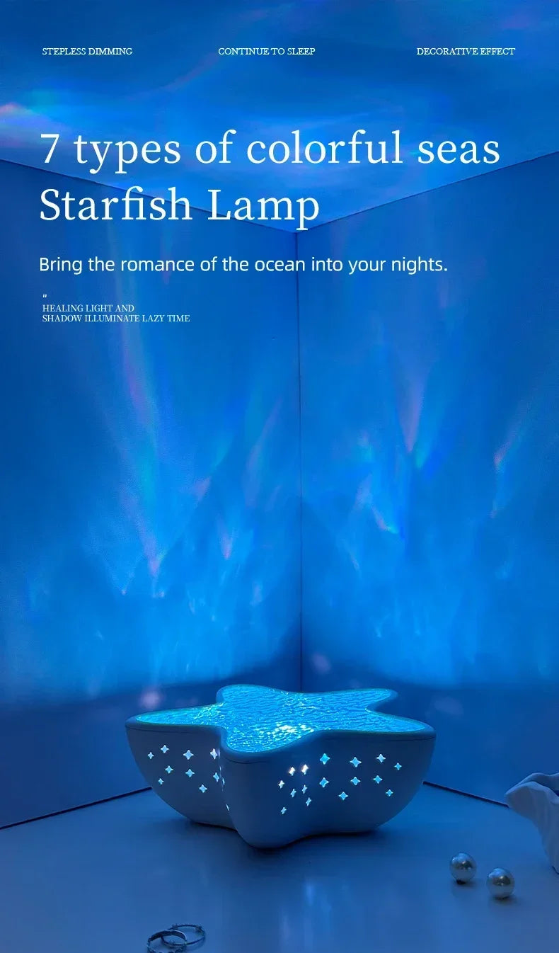 Starfish LED Table Lamp Aurora Projector Lamp Starry Sky Northern Light Bedside Lamps Bedroom Decoration Atmosphere Night Light