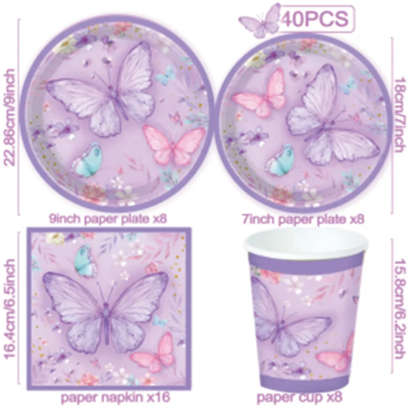 Butterfly Birthday Party Decoration Kids Girls Butterfly Party Disposable Tableware Paper Cup Plate Birthday Baby Shower Party - I YAN