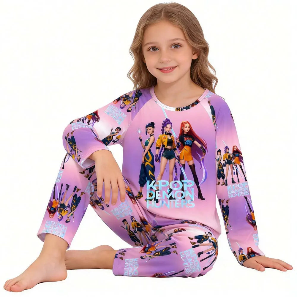 KPop Girls Pyjamas Suit Kids Pajamas Set Long Sleeve Girls Clothing 2pcs Children's Sleepwear Cartoon Boys Nightwear 3-14Y