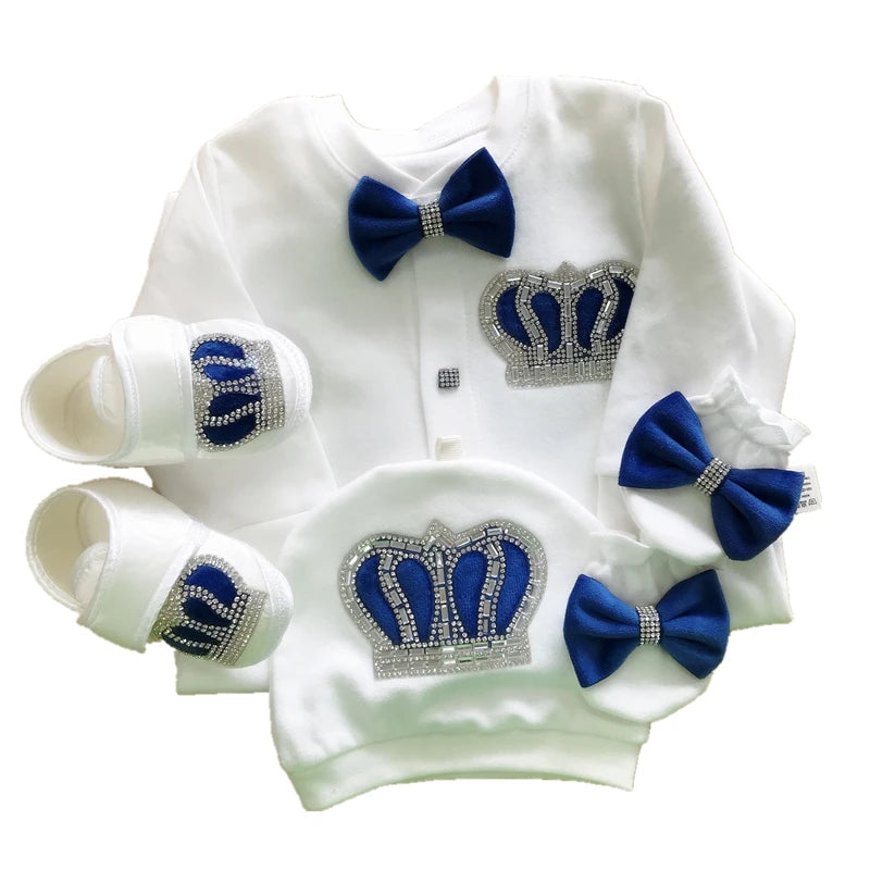 Luxury Newborn Baby Romper Set 4-Piece – Crystal Crown Layette for Photography & Coming Home - I YAN