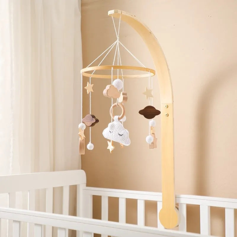 Baby Cloud Crib Mobile with Musical Box – Wooden Rattle Toy for Newborns 0–12M - I YAN