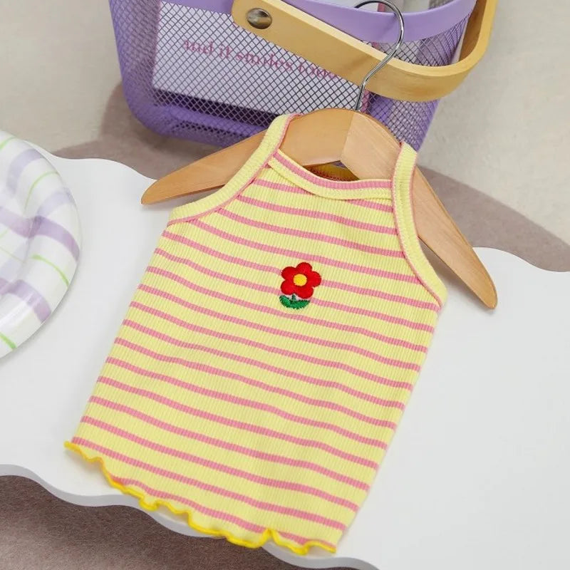 Dog Vest Cooling Summer Puppy Clothes Cute Strawberry Print Floral Dog Tshirt Pet Suspenders Chihuahua Bichon Vests Dog Supplies