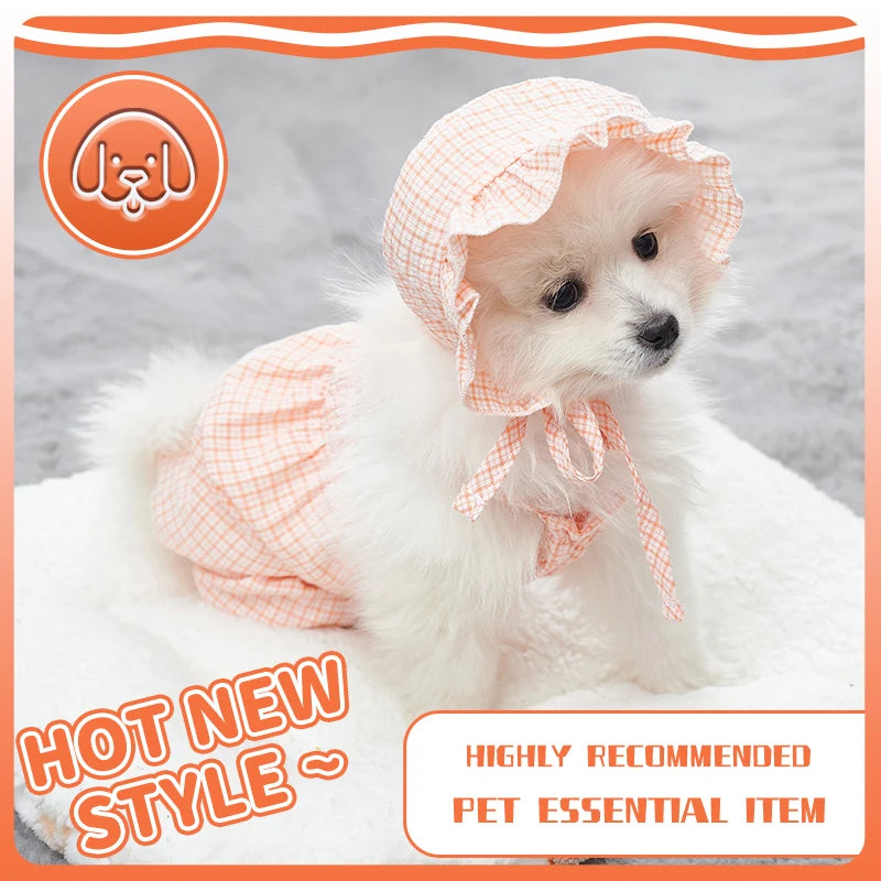 Dog Pajamas with Feet Adorable Plaid Pjs for Small Dogs Cute Cats Girls Overalls Shirts Bib Pants with Cap Pet Puppy  Clothes