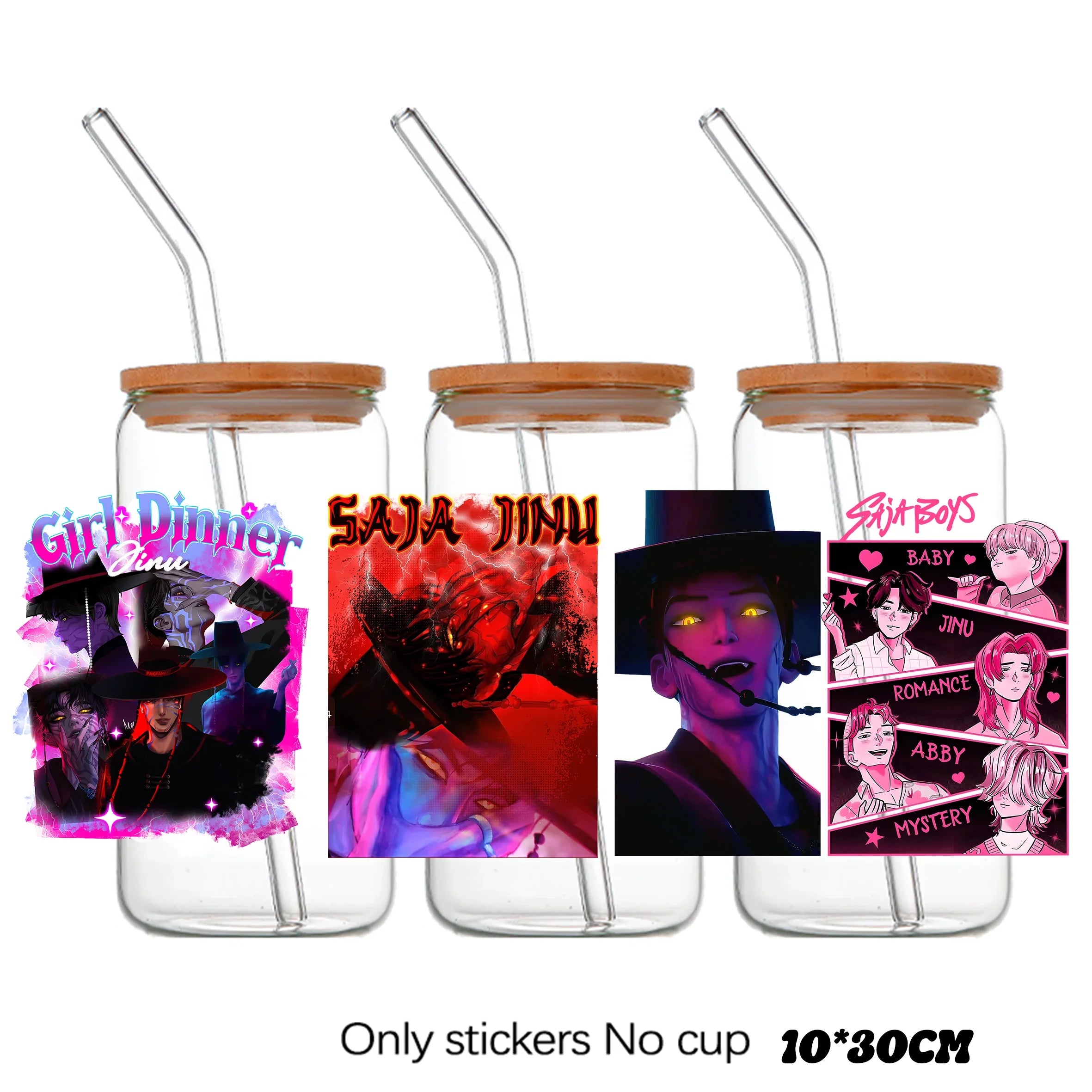 Demon Hunters UV DTF crystal sticker by I YAN, 10x28cm bottle and cup wrap decal with demon hunter design, stationery accessory
