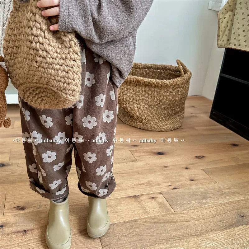 Autumn New Children Loose Trousers Vintage Flower Print Girls Harem Pants Baby Boys Casual Pants Cotton Baby Trousers Clothes