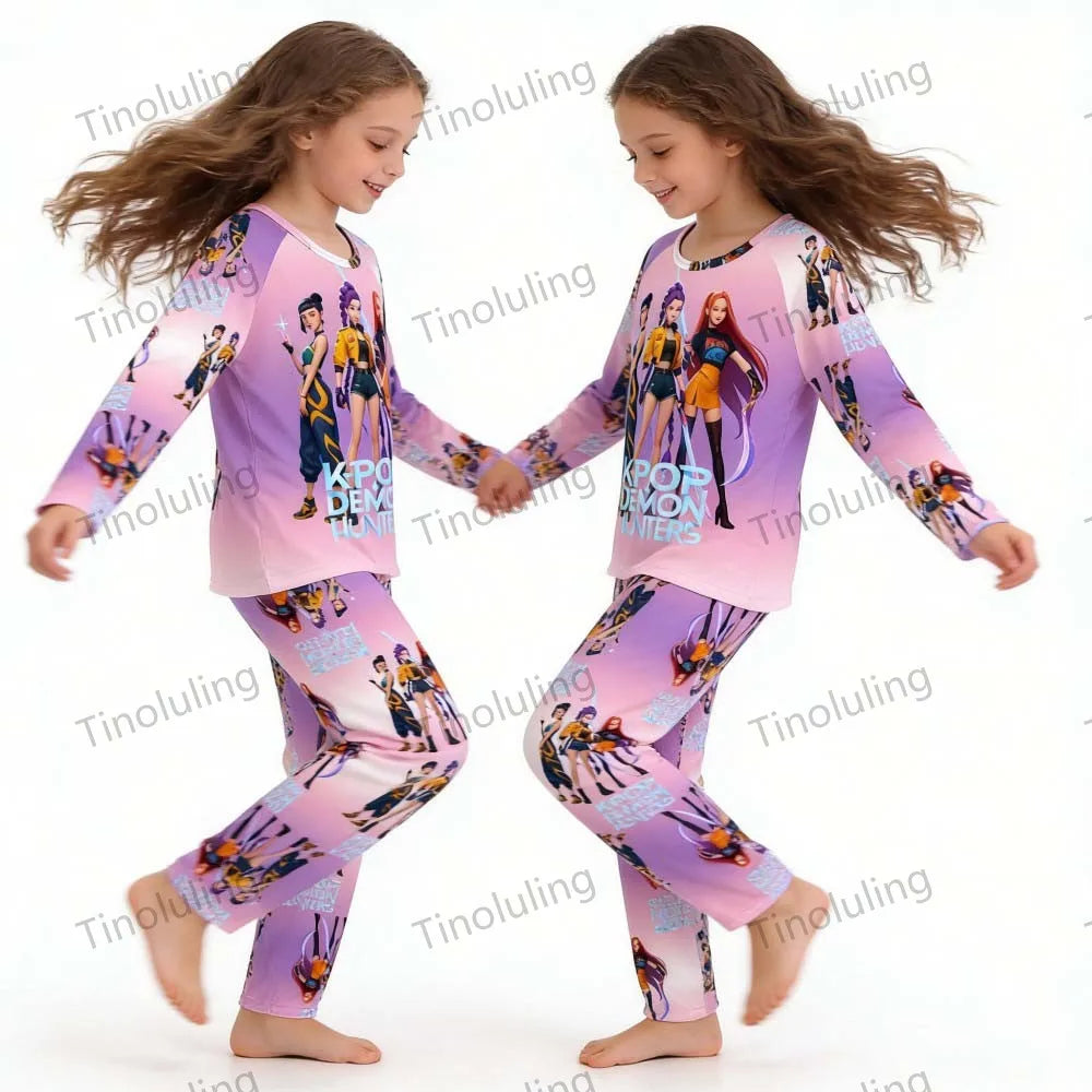 KPop Girls Pyjamas Suit Kids Pajamas Set Long Sleeve Girls Clothing 2pcs Children's Sleepwear Cartoon Boys Nightwear 3-14Y