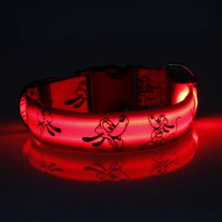 LED dog collar by I YAN with glowing luminous nylon strap, designed for nighttime safety and visibility for pets