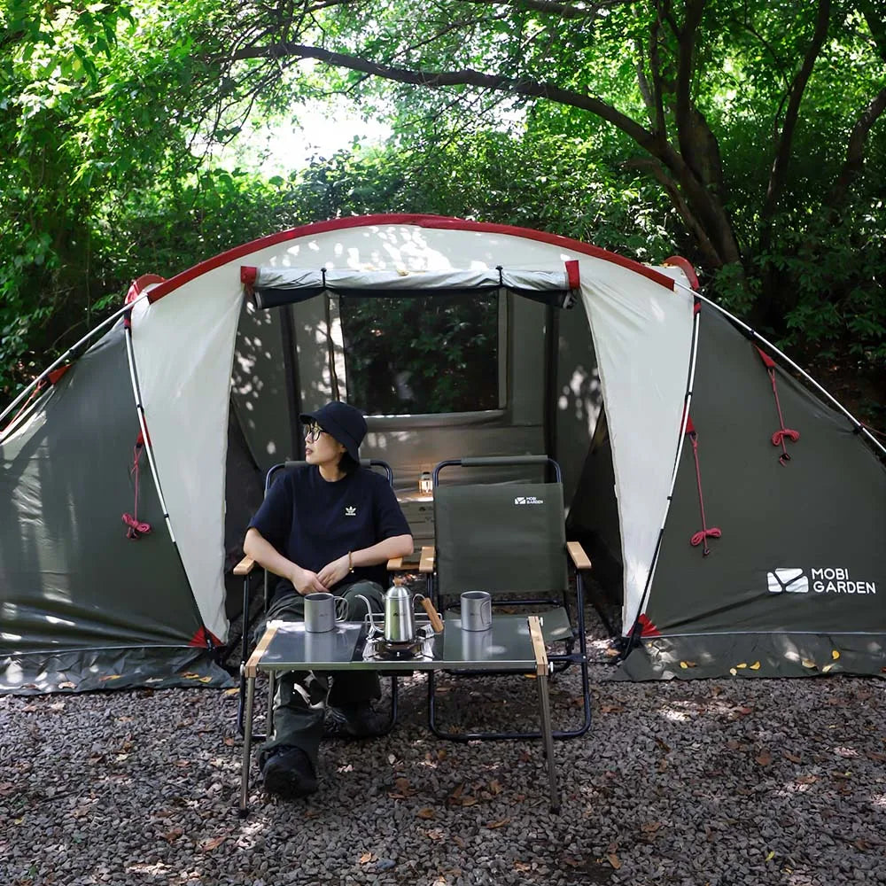 MOBI GARDEN Camping Tunnel Tent Two Bedrooms Waterproof Sunshade Portable Living Tent