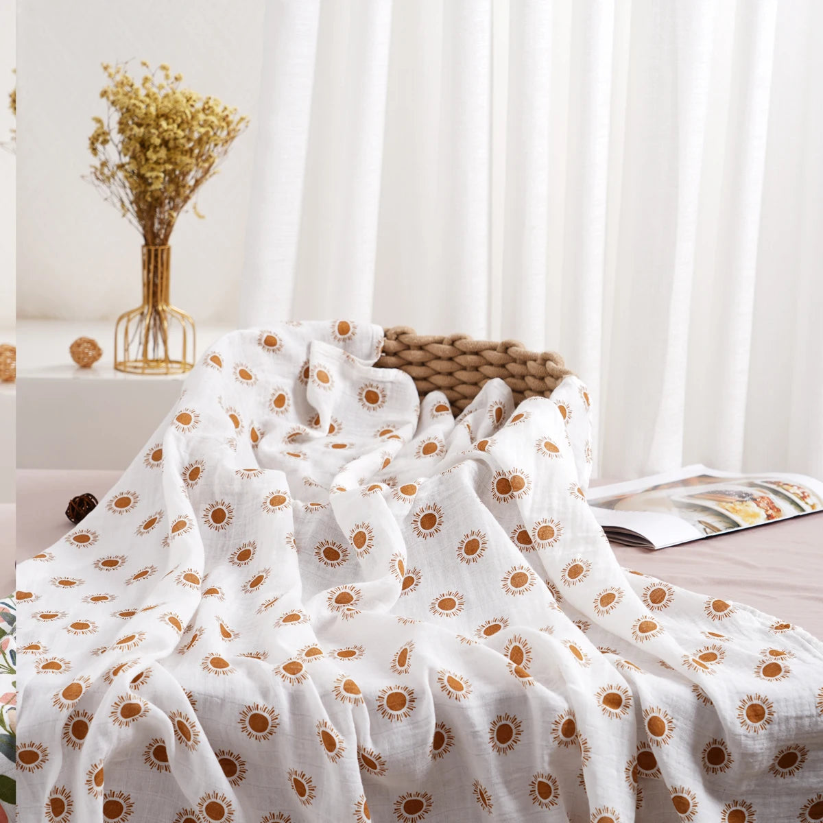 Bamboo Cotton Baby Muslin Swaddle Blanket 120x110cm – Soft Print Baby Towel Wrap for Newborns - I YAN