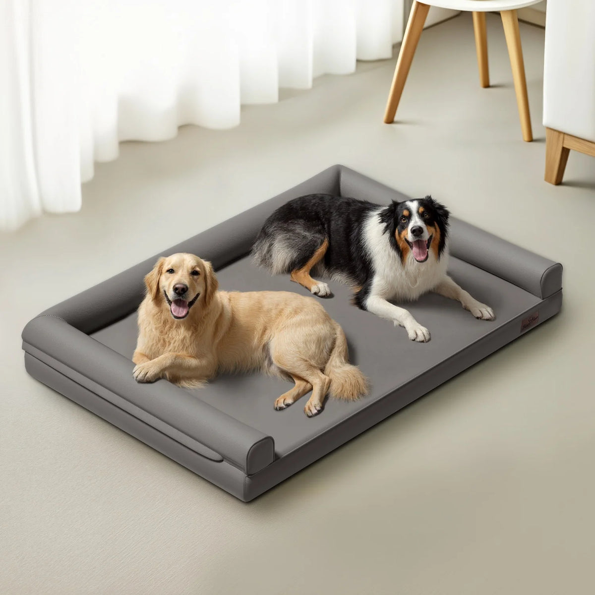 I YAN M-2XL indoor orthopedic dog bed with microfiber leather cover, supportive bolster pillow, ideal for all breeds.
