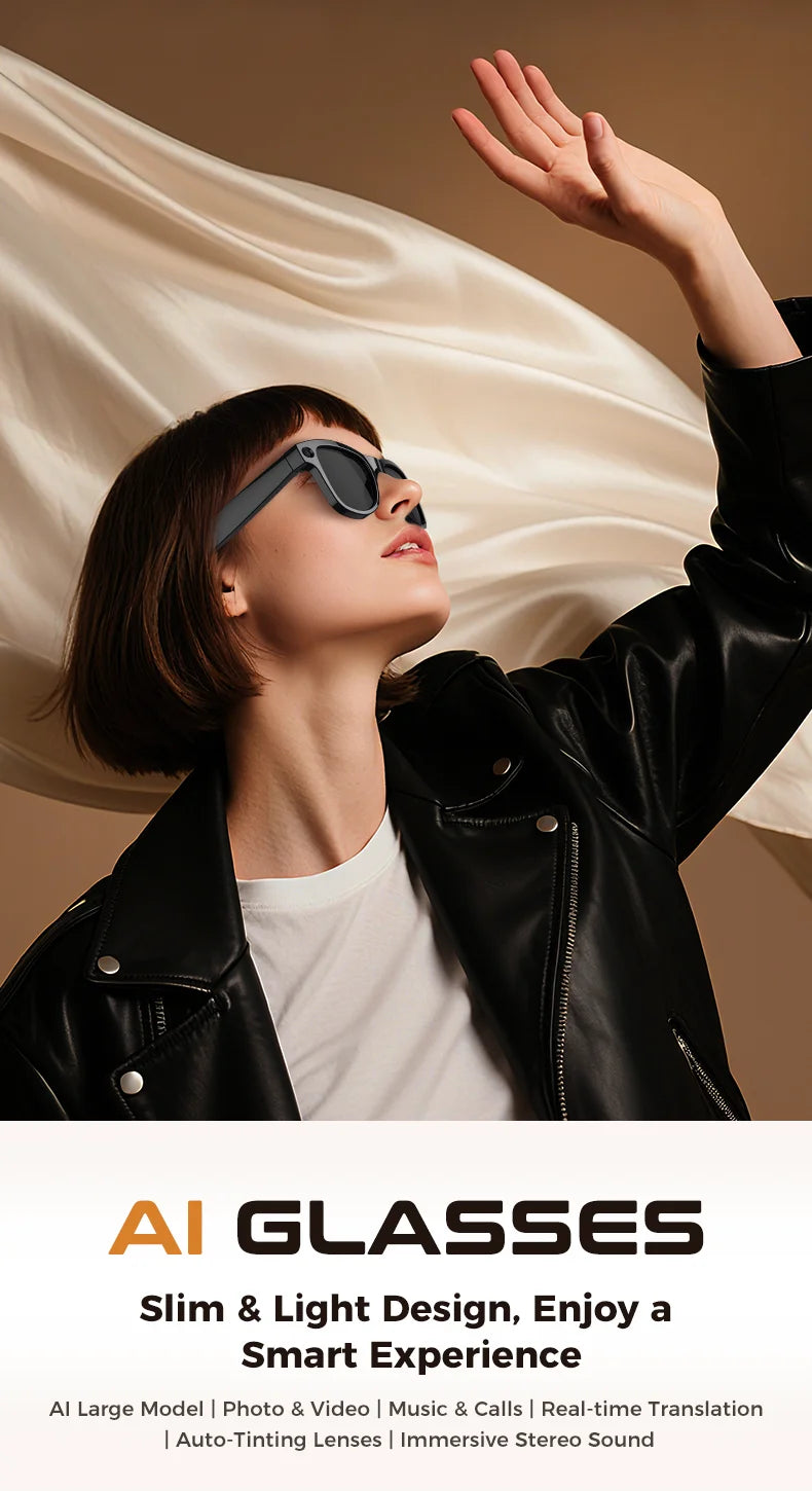 2026 Smart AI Glasses 4K 800W Camera 3600mAh Power Bank 32GB Memory 120+ Translation ChatGPT Music Photos &Video Sunglasses Men