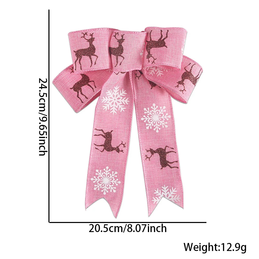24*19cm 5ears DIY Bow Bowknot Crafts Linen Ribbon Bow Christmas Decoration Christmas Tree Decor Lattice Stripe Bow