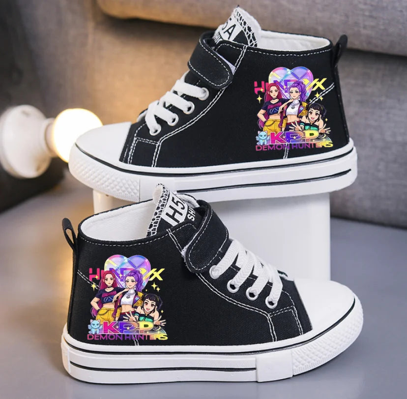 KPop Demon Hunters Canvas Shoes Student Casual Children Slip on Flat Board Shoes Kids Soft Bottom Non Slip Breathable Sneakers