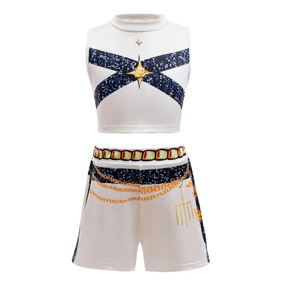 Kids K-Pop girls cosplay costume set featuring Rummi and Zoe characters, colorful and playful outfits for children ages 2 to 12.