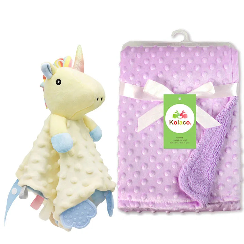 Soft personalized baby blanket and lovey set by I YAN featuring minky dot fabric, perfect for boys and girls.