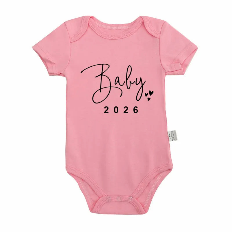 Baby 2026 Pregnancy Announcement Newborn Baby Bodysuits Cotton Summer Boys Girls Romper Jumpsuit Clothes Outfit