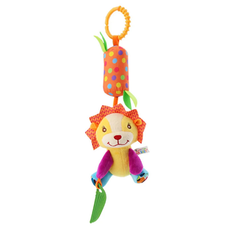 Soft giraffe and zebra plush handbells with rattles, teether, and handle for infants, baby development toy by I YAN.