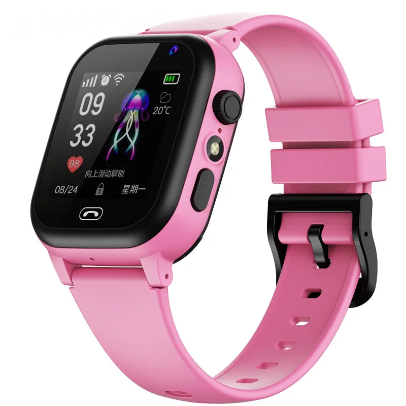 Lenovo I YAN student smartwatch for kids with GPS, camera, SOS, video call, and location tracker in black.