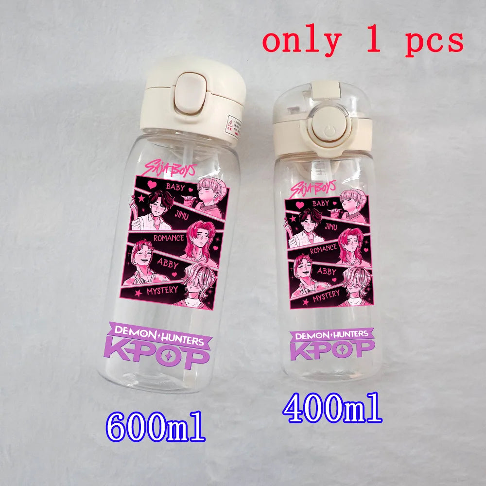 400ML-600ML Animated Movie K-Pop: Demon Hunters HUNTR/X Plastic Large Capacity Water Cup Bottle Gourde Drinking Bottle Gifts