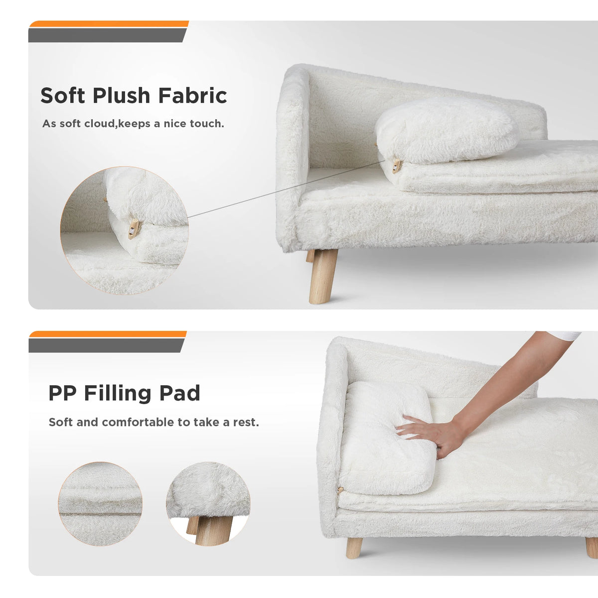 Elevated pet bed by I YAN featuring a cozy pad, waterproof fabric, sturdy wood legs, suitable for small dogs and kittens.