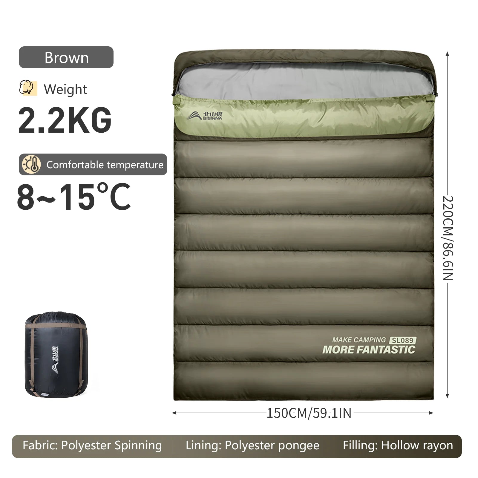 2 Person Camping Sleeping Bag Four Seasons Portable Winter Sleeping Bag for Outdoor Camp Travel Hiking