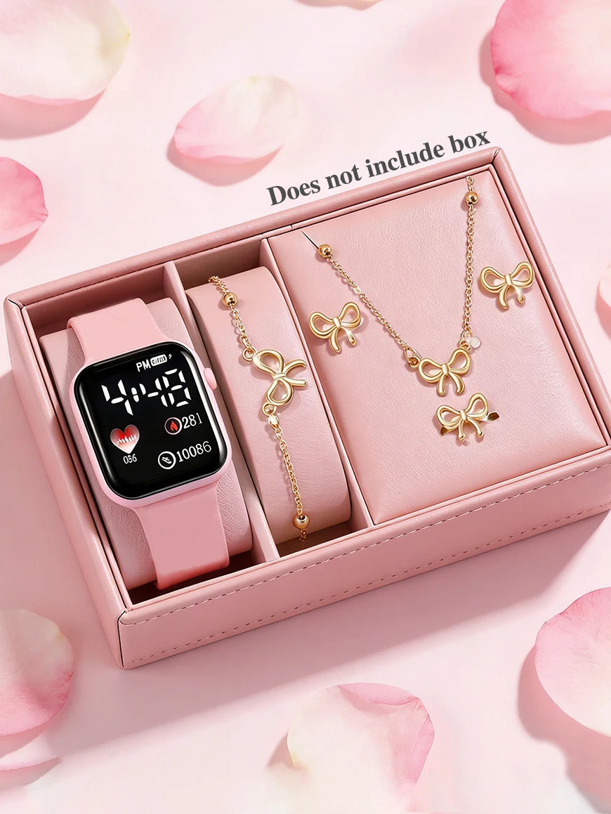 Square Silicone Electronic Watch with Butterfly Knot Cover Non-smartwatch Non-rechargeable Battery Birthday Gift Decoration