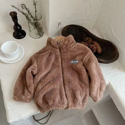 Jackets & Coats Kids Flannel Jacket Autumn Winter Boys Girl Casual Simple Coat Colorful  Lined Top Solid Color Children Clothing