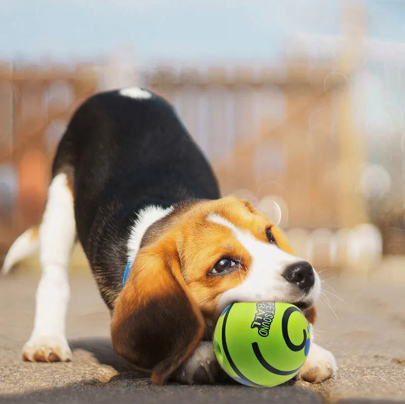 Interactive dog toy Wobble Wag Giggle Glow Ball by I YAN with sound and light features for engaging play.