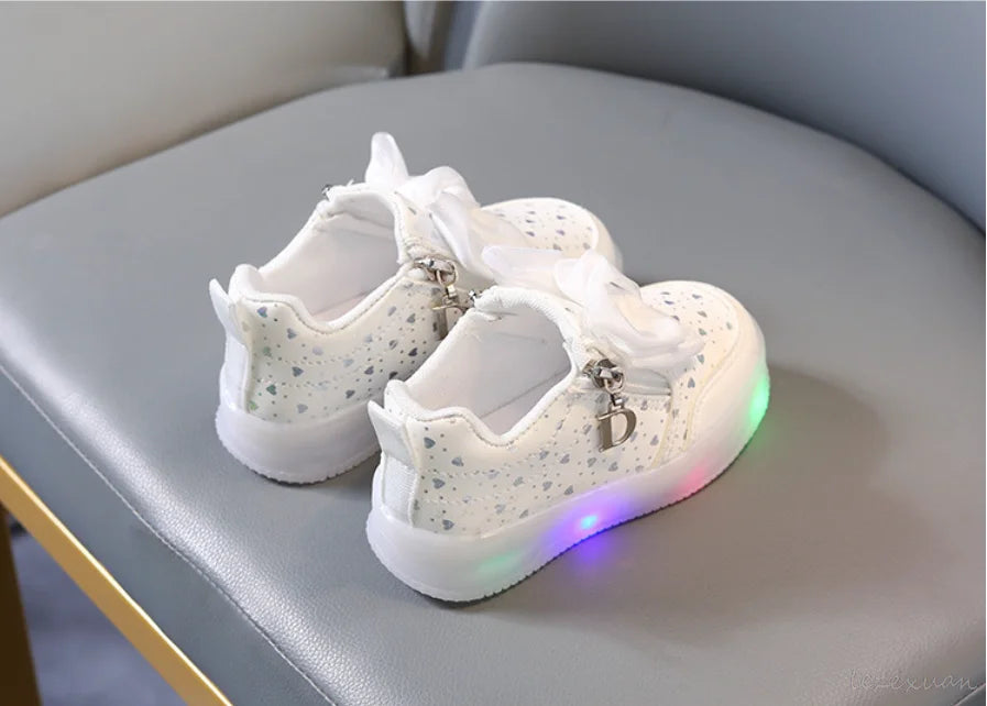 LED Casual Sneakers For Spring Girls KPop Demon Hunters Printed Mesh Breathable Shoes Children Lighted Non-slip Pink Purple
