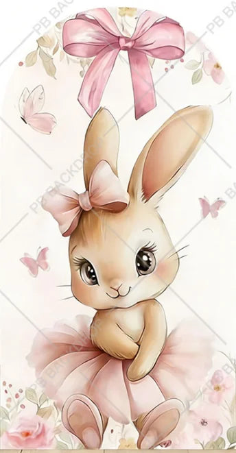 Easter Bunny Rabbit One Birthday Arch Backdrop Cover Pink Dress Floral Bowknot Sweetheart Girl Cake Party Decor Photo Wall