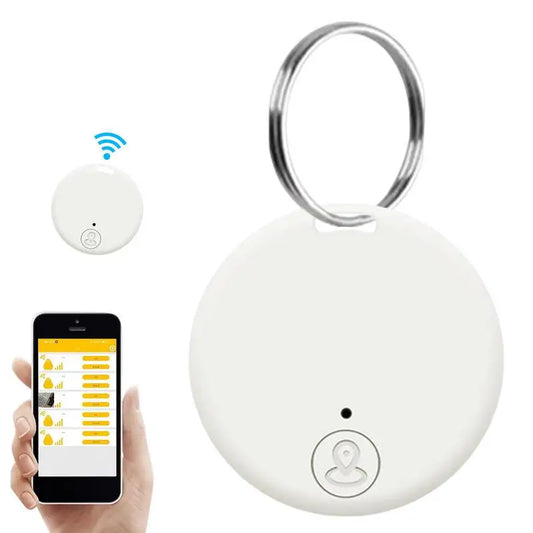 I YAN mini GPS tracker for pets, keys, wallets, or cars, showing compact anti-lost device with keyring and attachment clip.