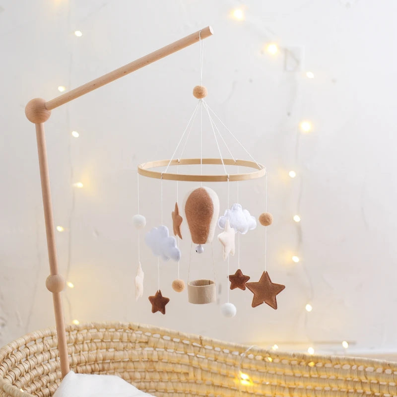 Hot Air Balloon Wooden Baby Crib Mobile – Musical Bed Bell & Rattles for Newborns 0–12M - I YAN