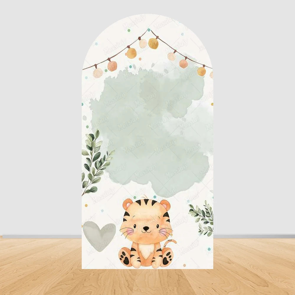 Jungle Animals Party Wild One Baby Shower Arch Cover Backdrop for Boy Birthday Cartoon Animal Truck Background Wall Decoration