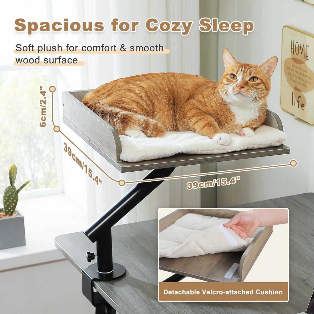 Soft I YAN cat desk bed on a table, 360° rotatable adjustable hammock stand for indoor cats, cozy and comfortable for desk lounging.