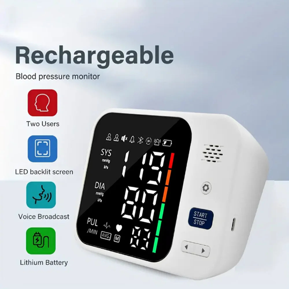 Rechargeable Blood Pressure Monitor Upper Arm BP Measure Device Automatic Tonometer Tensiometer Digital Health Sphygmomanometer