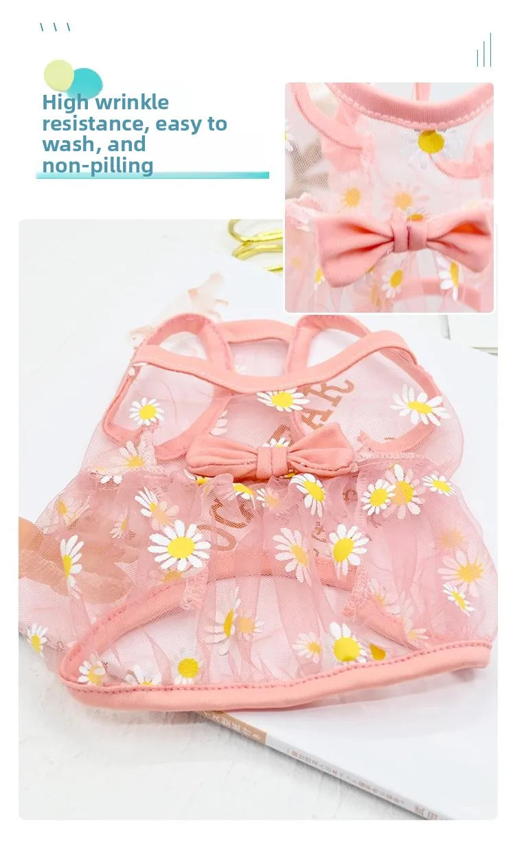 Breathable High-Value Dog Vest Summer Teddy Small Medium Dog Mesh Clothes Cool Feeling Functional Pet Clothing Daisy Pattern