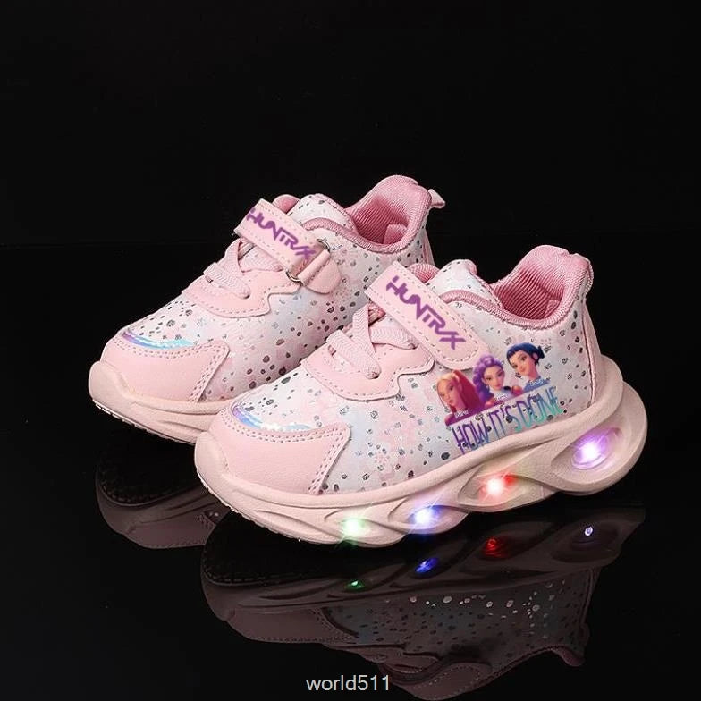 Children's LED Shoes Kpop Demon Hunter Light Up Sneakers Kids Mesh LED Shoes Flashing Lights Toddler Cartoon Sports Shoes Girls