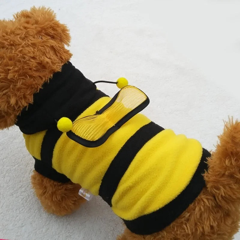 Bee Pet Costume Hoodie by I YAN, fleece Halloween cosplay sweater for dogs and cats, featuring a cute bee design and cozy fabric.