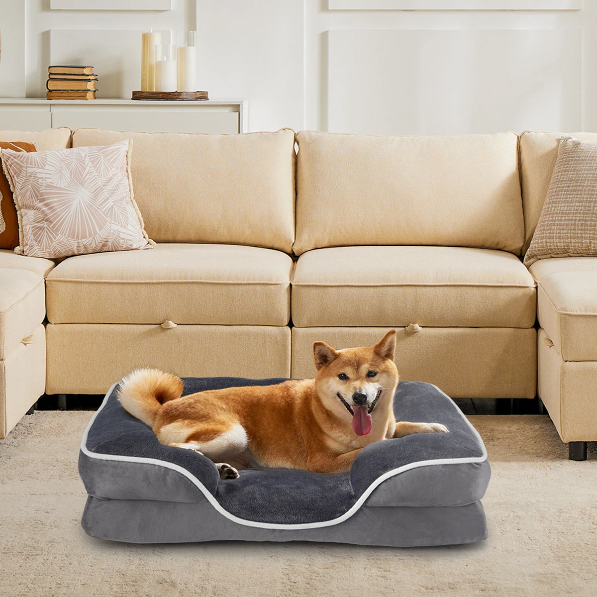 I YAN JHK orthopedic dog bed with memory foam for small dogs and cats, washable cover, non-slip base, waterproof liner