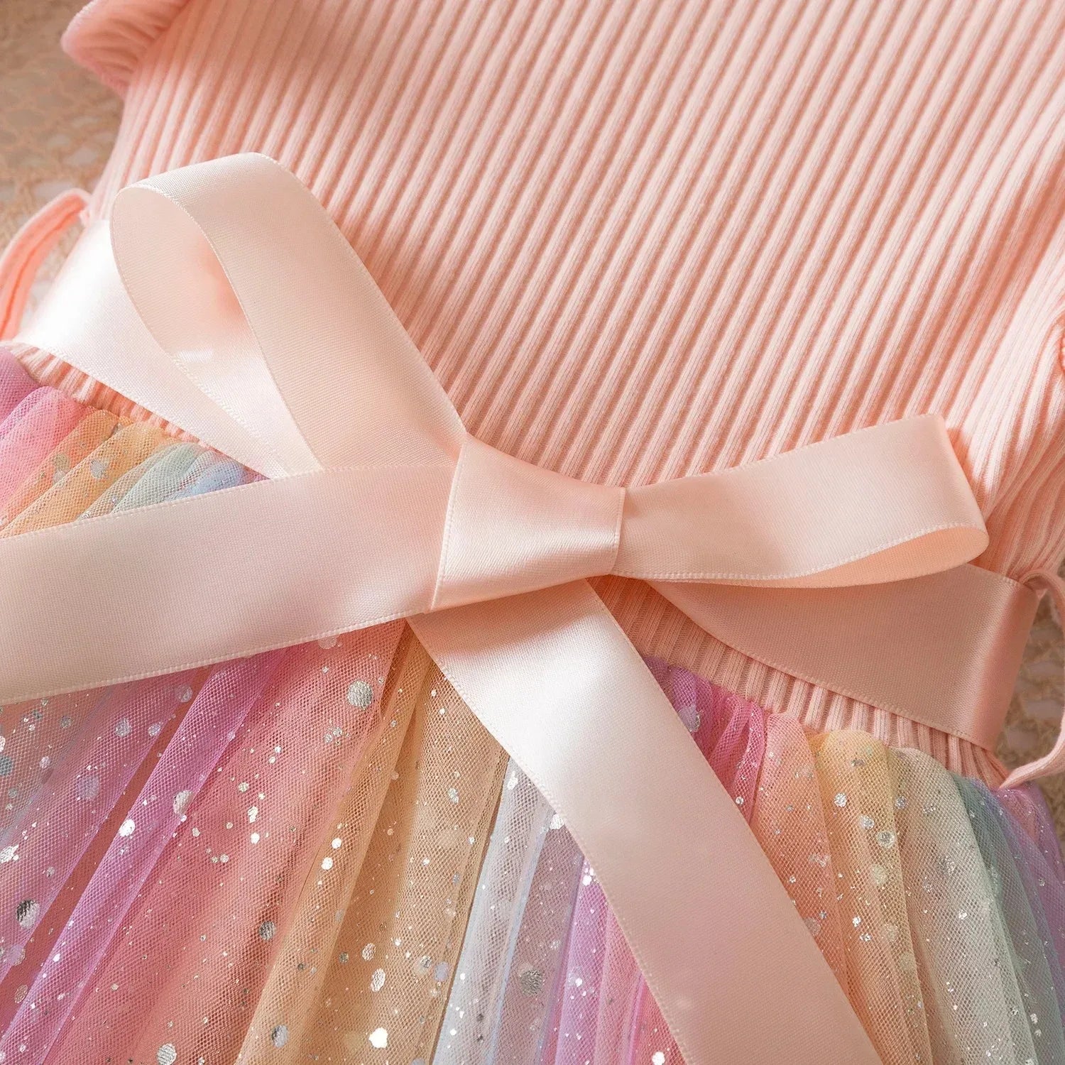 K-Pop Hunters Rainbow Princess Dress for Girls Sequin Birthday Party Mesh Dress for Baby Casual Long Sleeve Girls Dresses 1-5Y