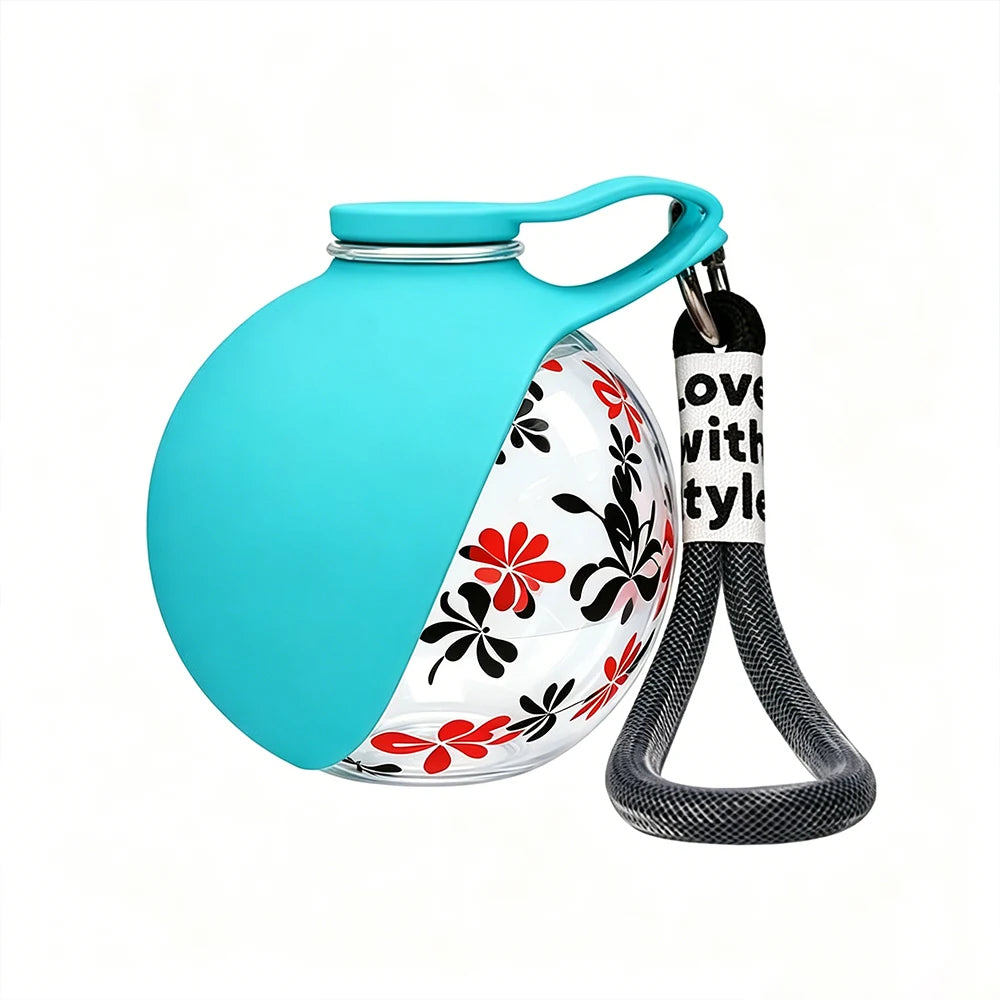 Portable I YAN pet water bottle with detachable bowl and wrist strap, leak-proof travel dispenser for pets on the go