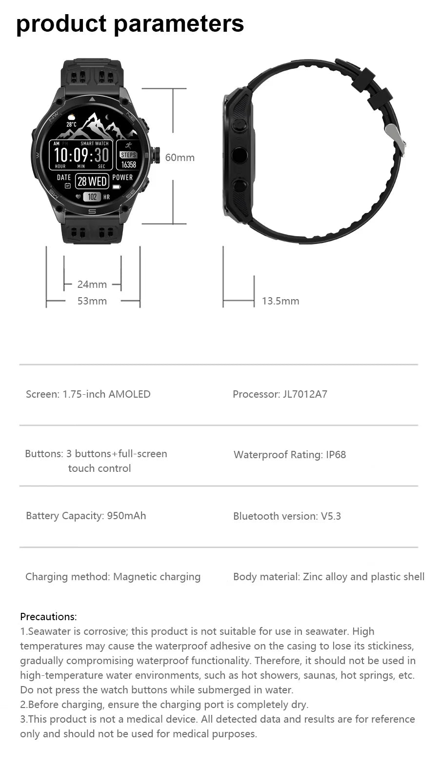 2026 New Military Smart Watch 1000Mah Battery GPS trace Compass 10ATM Waterproof Tactics Sport Flashlight call Smart Watch Men