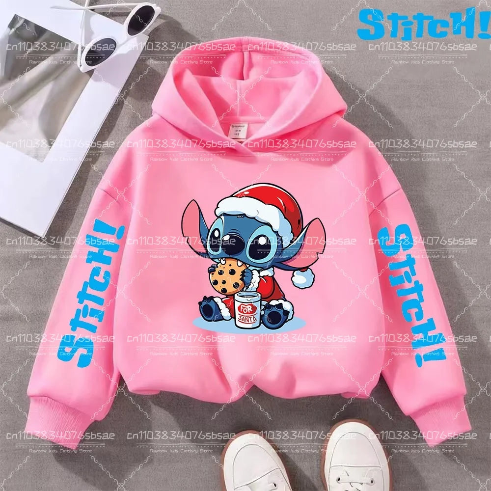 Disney Stitch Sweatshirts for Boys Girls Christmas Clothes Stich Print Hoodies Winter Pullover Outerwear Tops Children Clothing