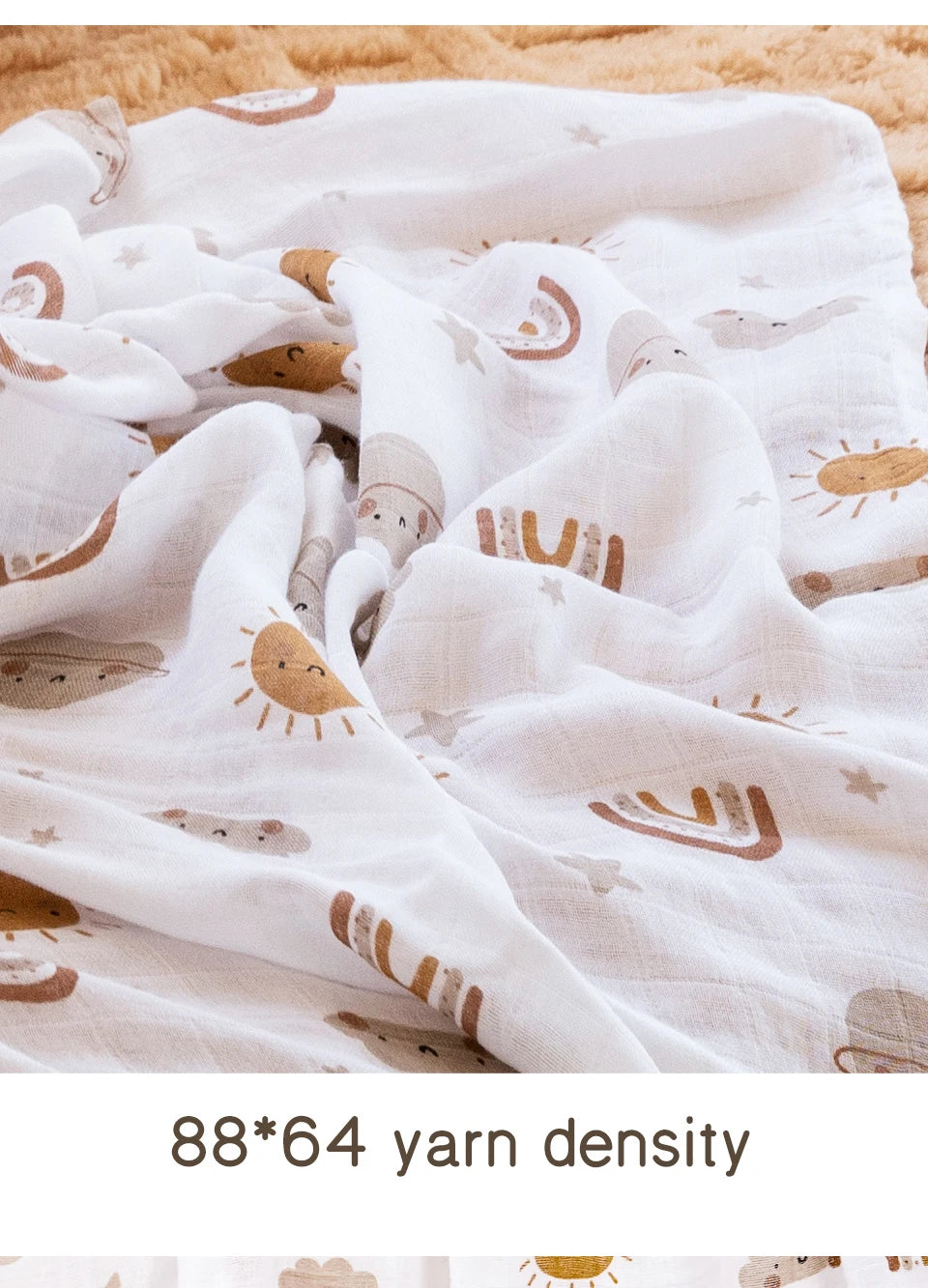 Elinfant Baby Muslin Swaddle Blanket 120x110cm Bamboo Cotton – SGS/CPSIA Certified Soft Print Wrap for Newborns - I YAN